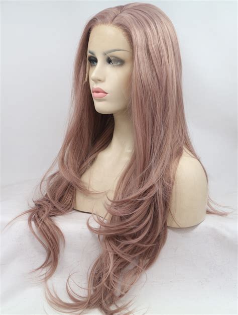 Layered Pink 28" Wavy Long Lace Front Synthetic Wigs