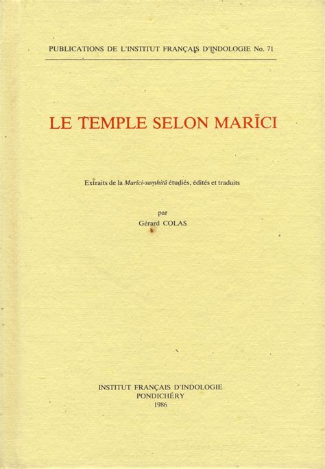 Le Temple Selon Marici Extraits de la Marici-samhita Etudies Reader