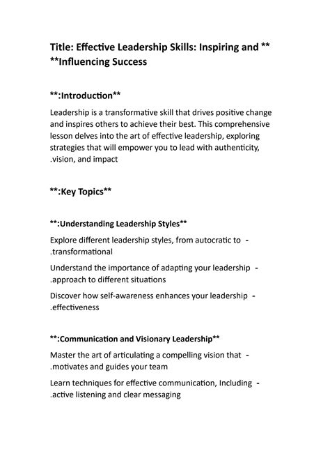 Leadership: Inspiring and Influencing