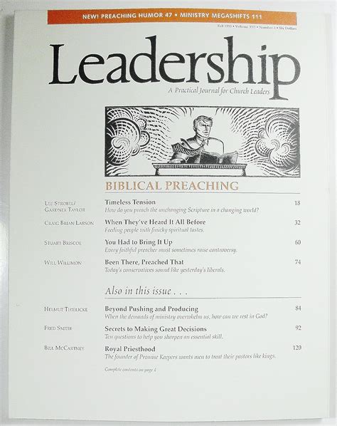 Leadership A Practical Journal for Church Leaders Volume XVI Number 4 Fall 1995 PDF