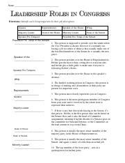 Leadership In Congress Worksheet Answers Reader