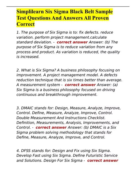 Lean Six Sigma Ssd1 Answers PDF