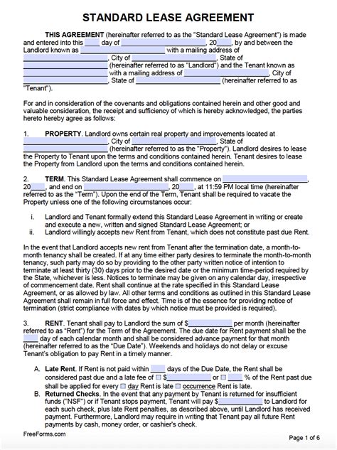 Lease Agreement Free Template