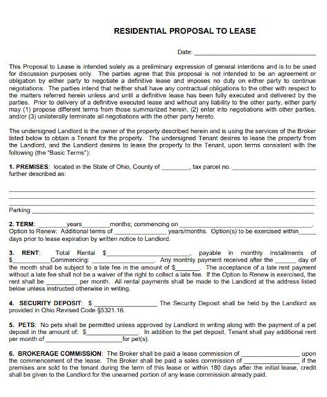 Lease Proposal Template