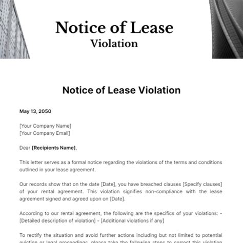 Lease Violation Notice Template