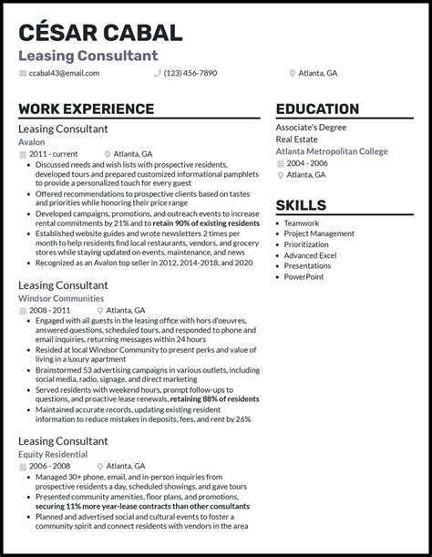 Leasing Consultant Resume Template