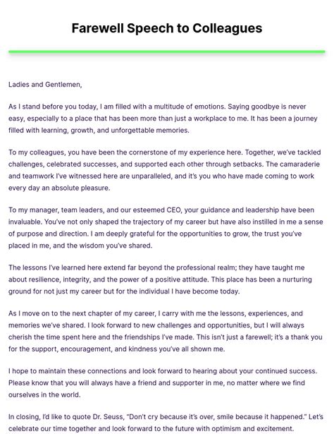 Leaving Speech Template