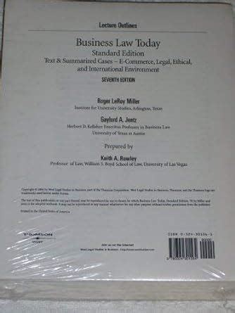 Lecture Outlines Business Law Today Standard Edition Text and Summarized Cases E-Commerce Legal Ethical and International Environment PDF