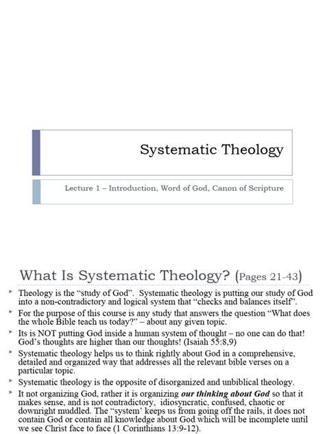 Lectures on Systematic Theology Reader