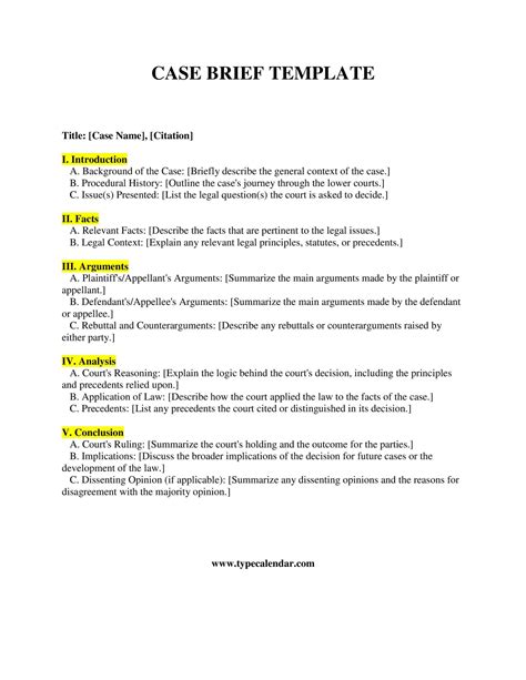 Legal Case Brief Template