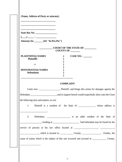 Legal Complaint Template