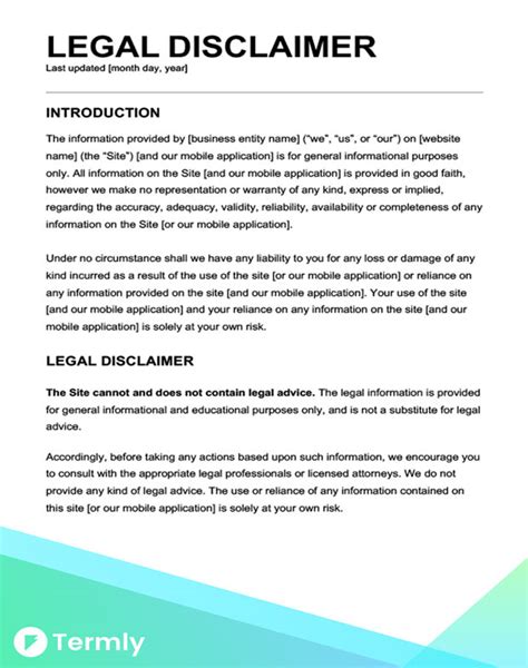 Legal Disclaimer Template