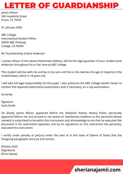 Legal Guardian Letter Template