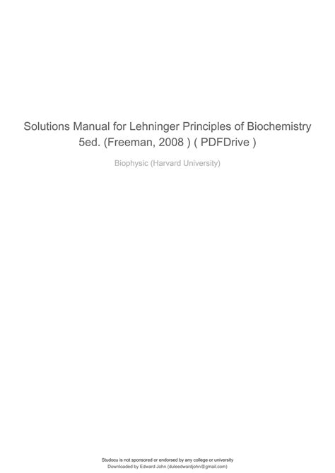 Lehninger Solutions Manual Doc