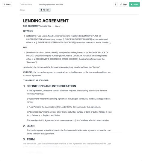 Lending Contract Template Free