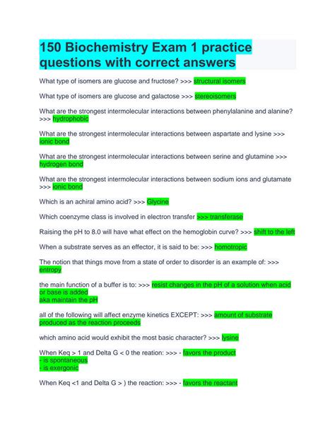 Lesson 1 Biochemistry Answers Doc