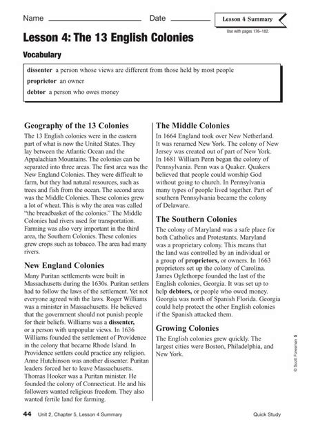 Lesson 4 The 13 English Colonies Answers Epub