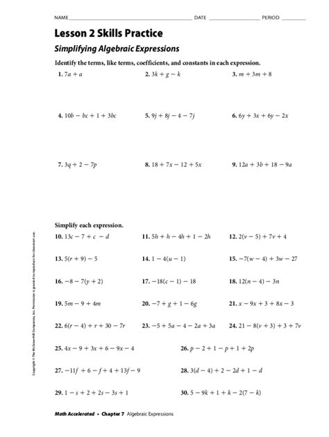 Lesson 5 Homework Simplify Algebraic Expressions Answers PDF