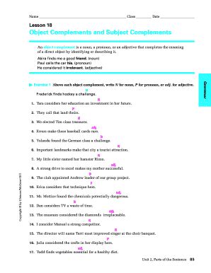 Lesson 6 Subject Complements Answers PDF