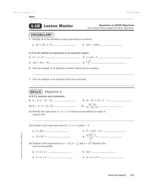 Lesson Master 8 1b Answers Kindle Editon