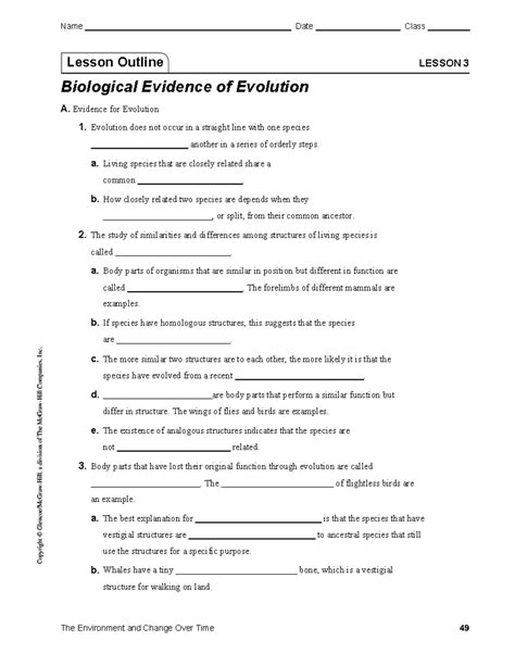 Lesson Outline Biological Evidence Of Evolution Answers Reader