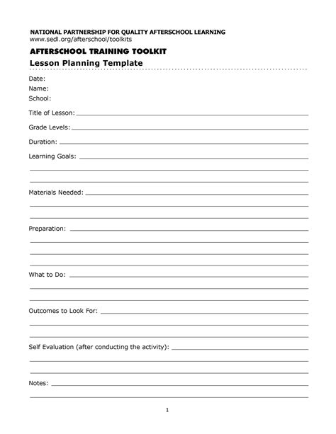 Lesson Plan Template Word Free Download
