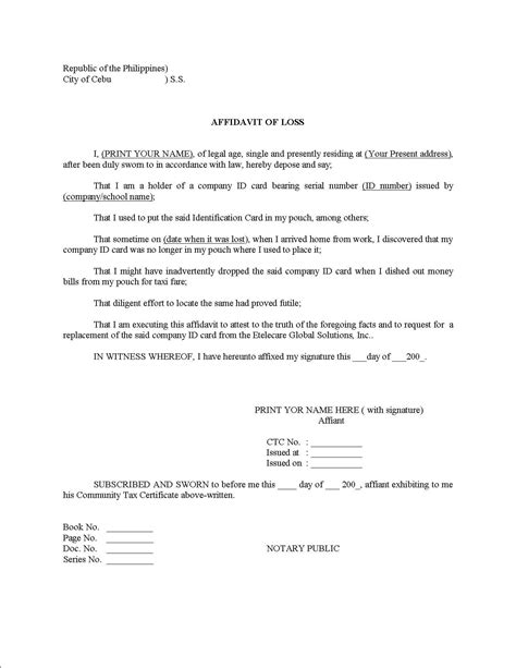 Letter Of Affidavit Template
