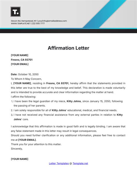 Letter Of Affirmation Template