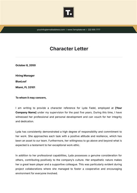 Letter Of Character Template