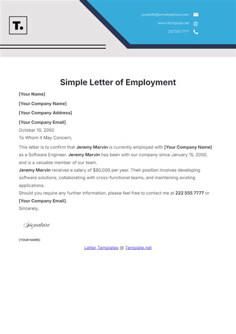 Letter Of Employment Template Word