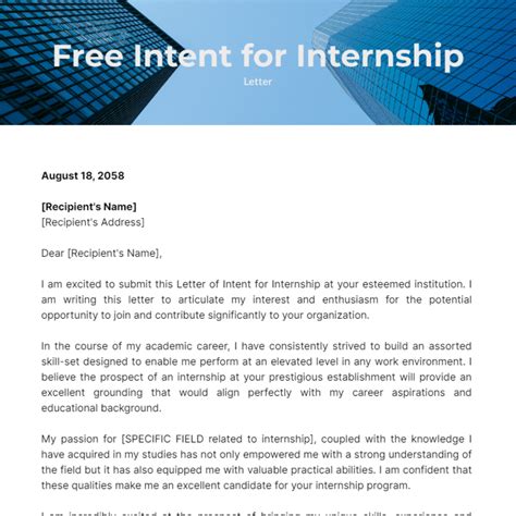 Letter Of Intent Internship Template