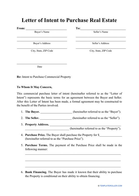 Letter Of Intent To Purchase Real Estate Template