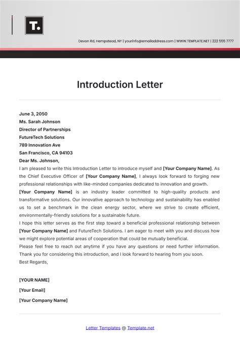 Letter Of Introduction Template Free