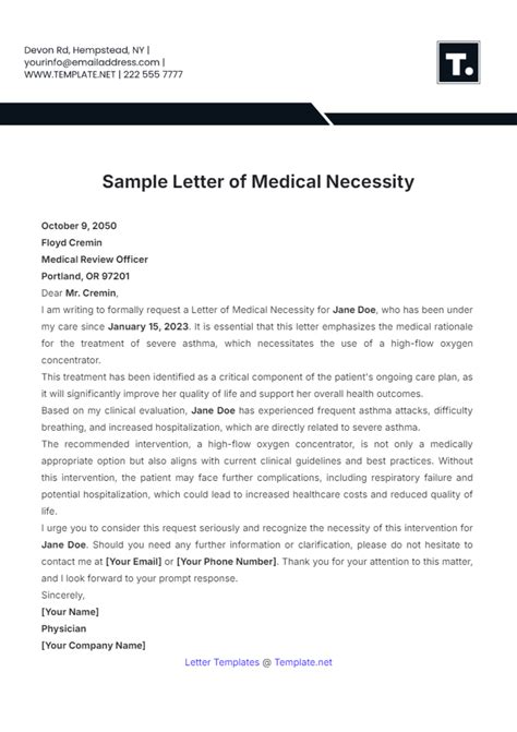Letter Of Medical Necessity Template Sample