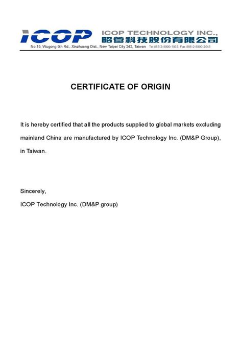 Letter Of Origin Template