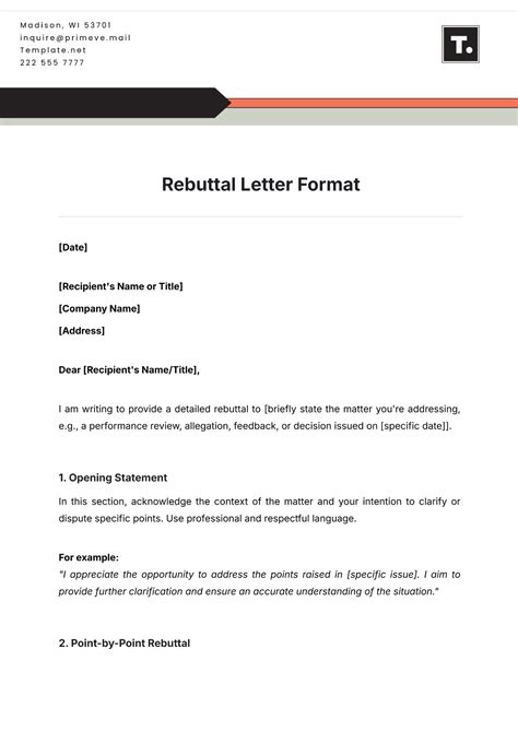 Letter Of Rebuttal Template
