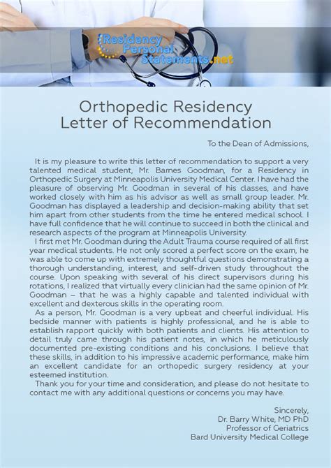 Letter Of Recommendation Orthopedic Surgery Sample Ebook Doc