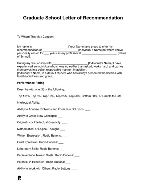 Letter Of Recommendation Template For Masters Program
