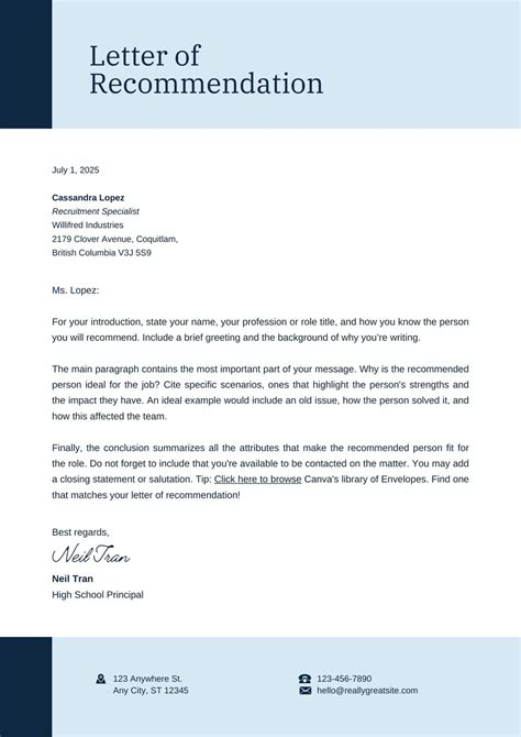 Letter Of Recommendation Template Word