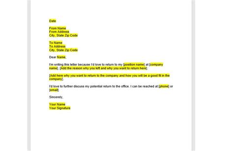 Letter Of Reinstatement Template