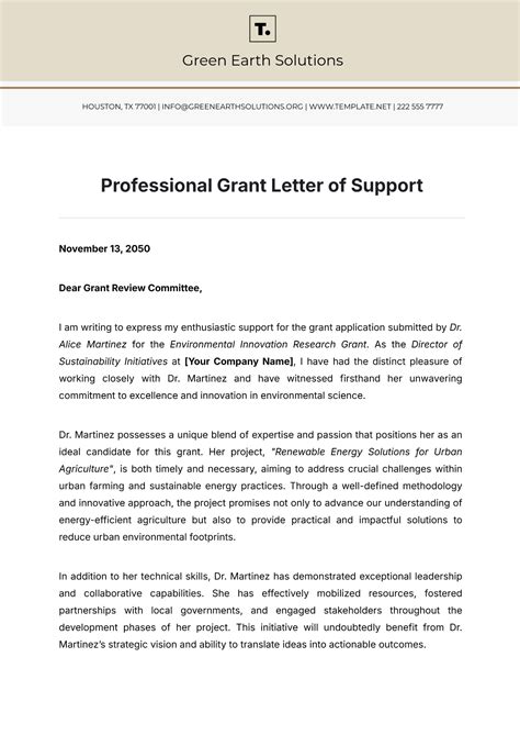 Letter Of Support Template For Grant