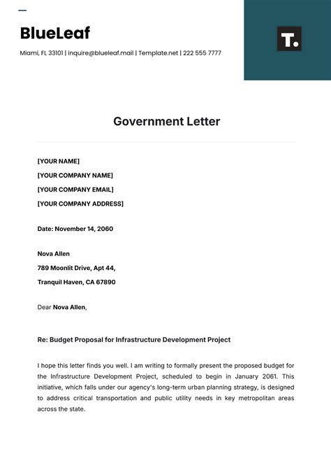 Letter To Government Template