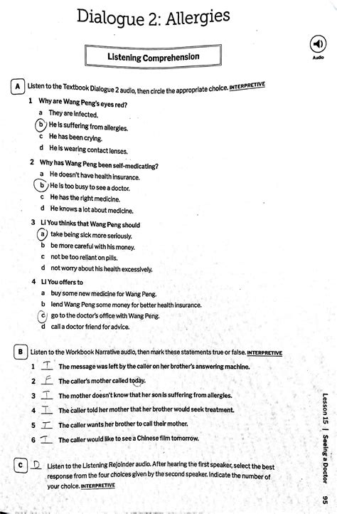 Level 1 Part 2 Integrated Chinese Work Answer Key Reader