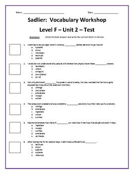 Level F Unit 2 Vocab Answers PDF