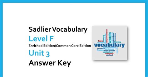 Level F Unit 3 Vocab Answers PDF