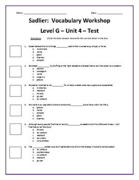 Level G Unit 4 Answers Epub