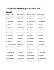 Level G Vocabulary Workshop Answers Epub