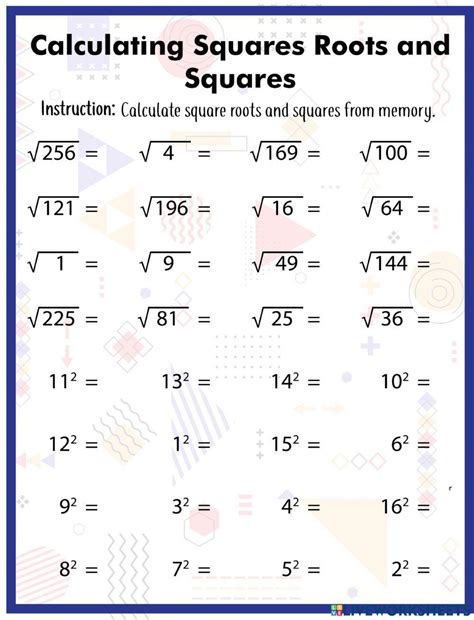 Level-Up Your Math Skills: Explore Squares and Square Roots Worksheet [with 50 Practice Questions]