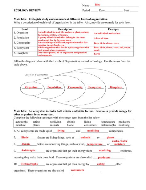 Levels Of Organization Answers Doc