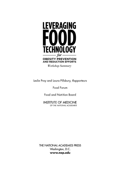 Leveraging Food Technology for Obesity Prevention and Reduction Effort Workshop Summary Kindle Editon